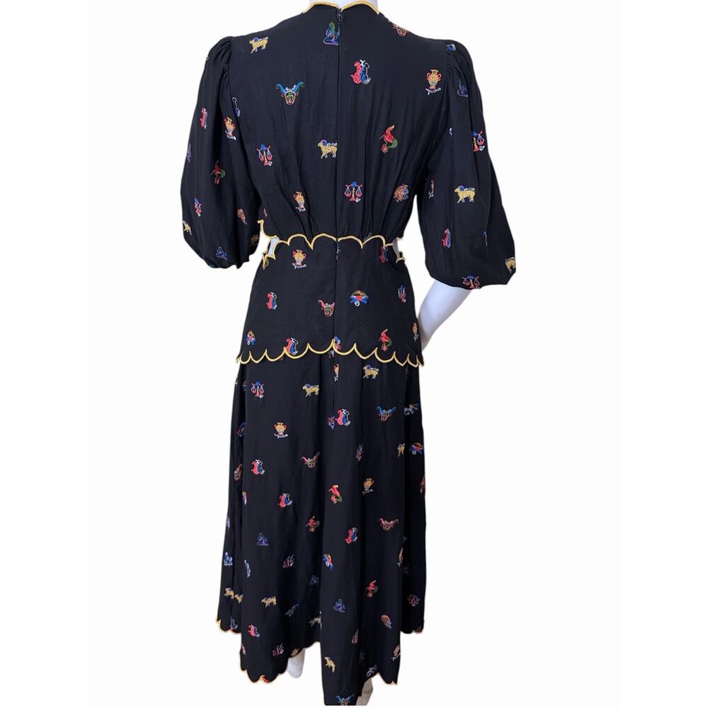 FARM RIO Cutout Scalloped Embroidered Linen Blend Midi Dress Size M - Picture 3 of 9